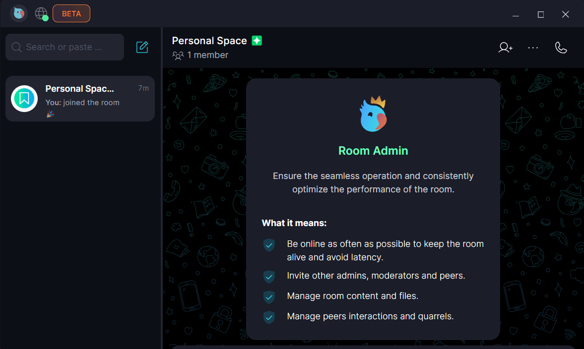 Personal Group π Β· Explore possibilities Keet app screenshot: Explore possibilities.